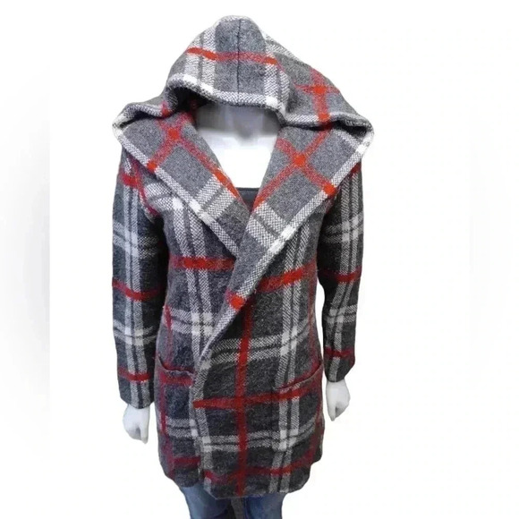 Tahari Wool Blend Plaid Chunky Knit Open Cardigan Size Medium - Picture 3 of 9